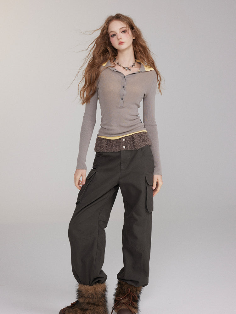 Patchwork Embroidered Pocket Cargo Pants