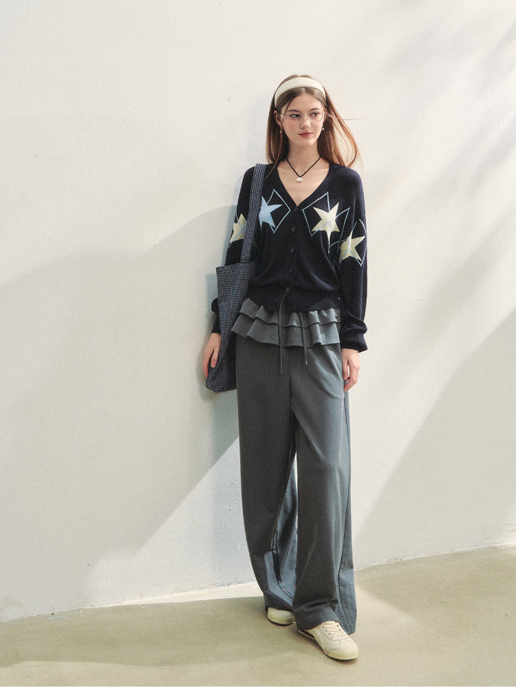 Two-piece Double-layer Ruffle Tie Straight Pants
