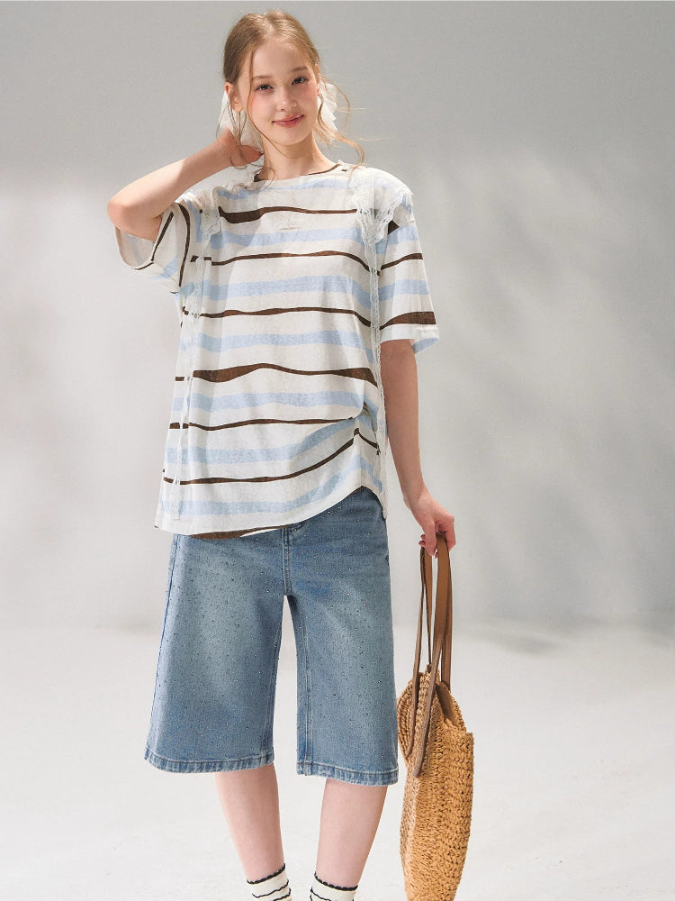 Lace Scarf Stripe T-Shirt
