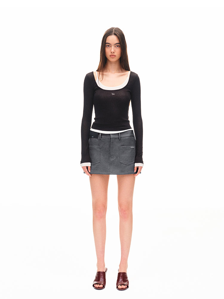 Wool Fold - structure Low-waist Pencil Skirt