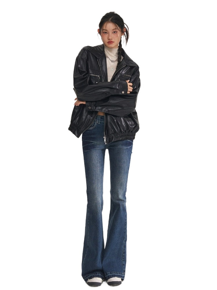 Black & White Vintage Silhouette Collar Moto Jacket