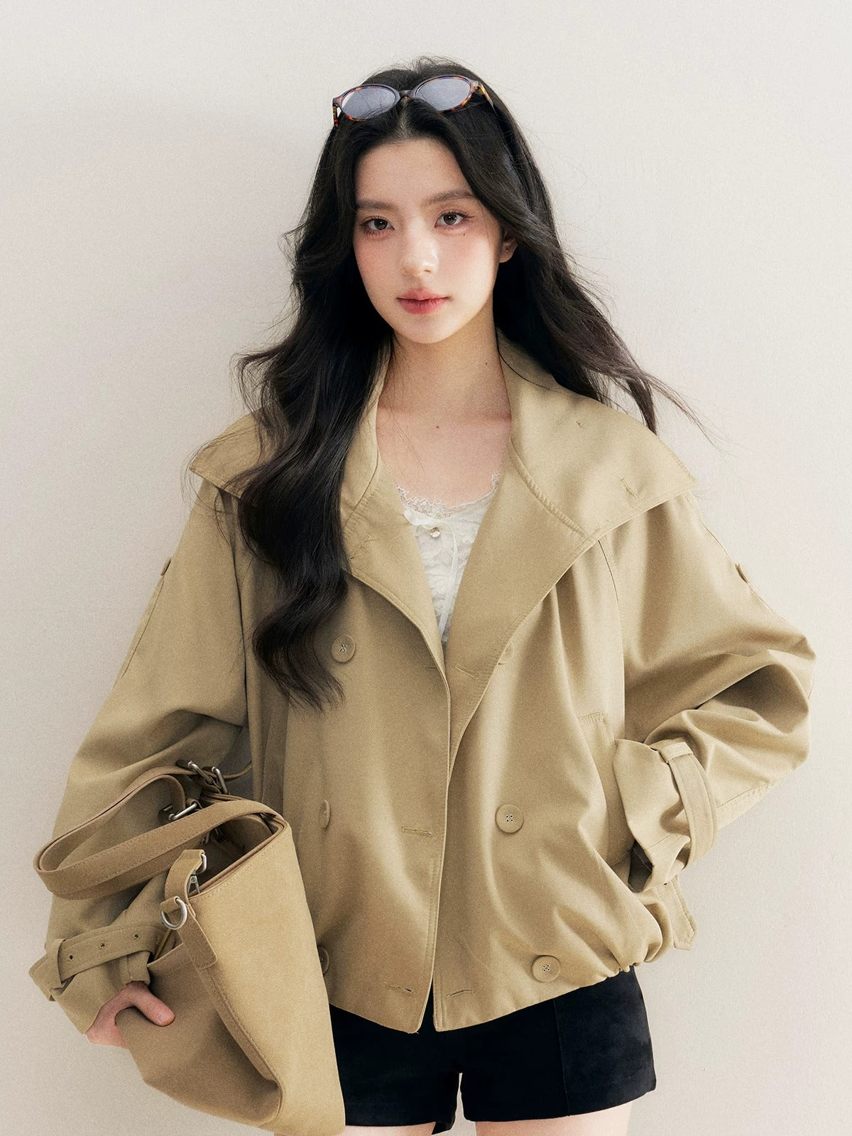 Khaki Cropped Trench Jacket