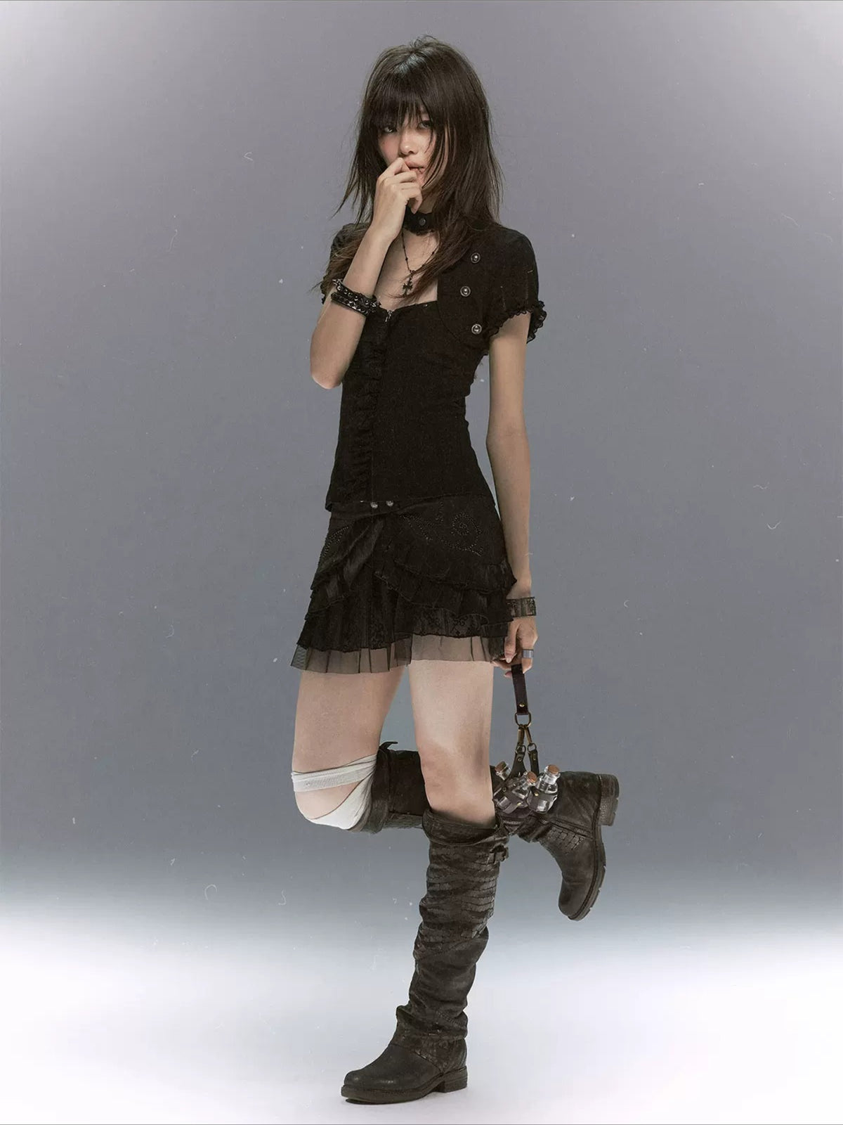 Studded Tiered Skirt