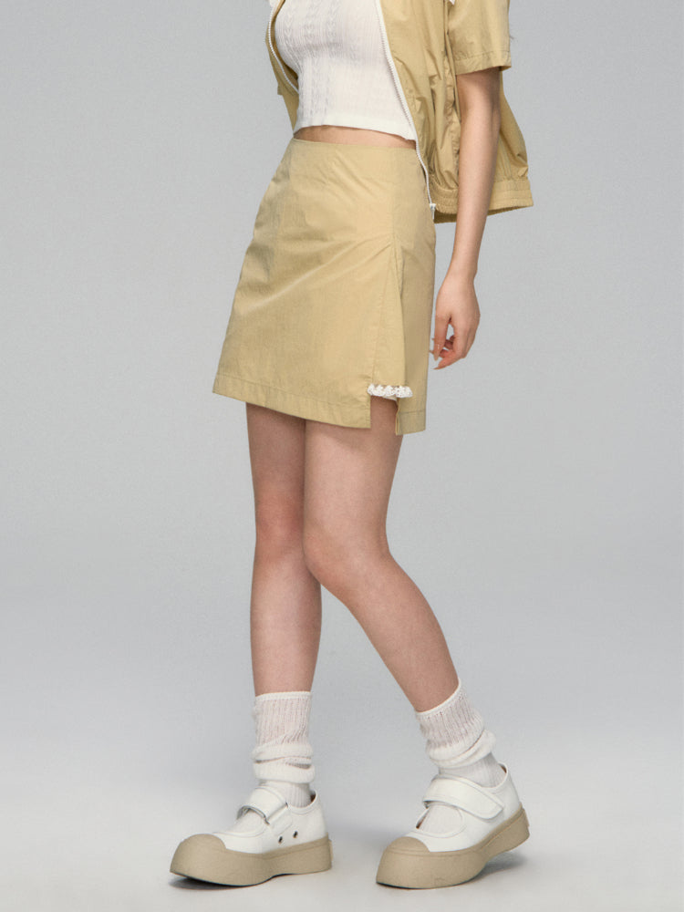 Color Blocking Lace Trimmed Short-Sleeve Outerwear & Skirt Set