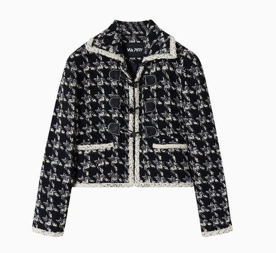 Black Short Plaid Wool Jacket