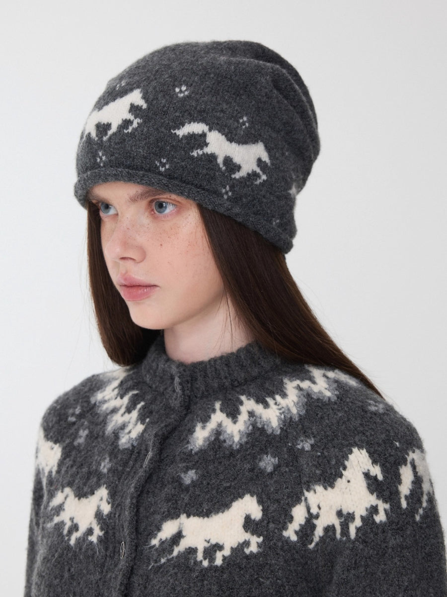 Fair Isle Pony Jacquard Knit Beanie