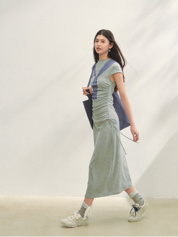 Printed Side Gathered Tie Dress