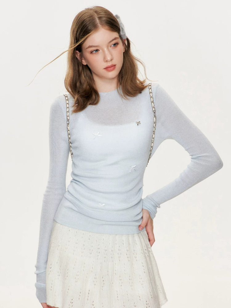 Wool Bow Turtleneck Top