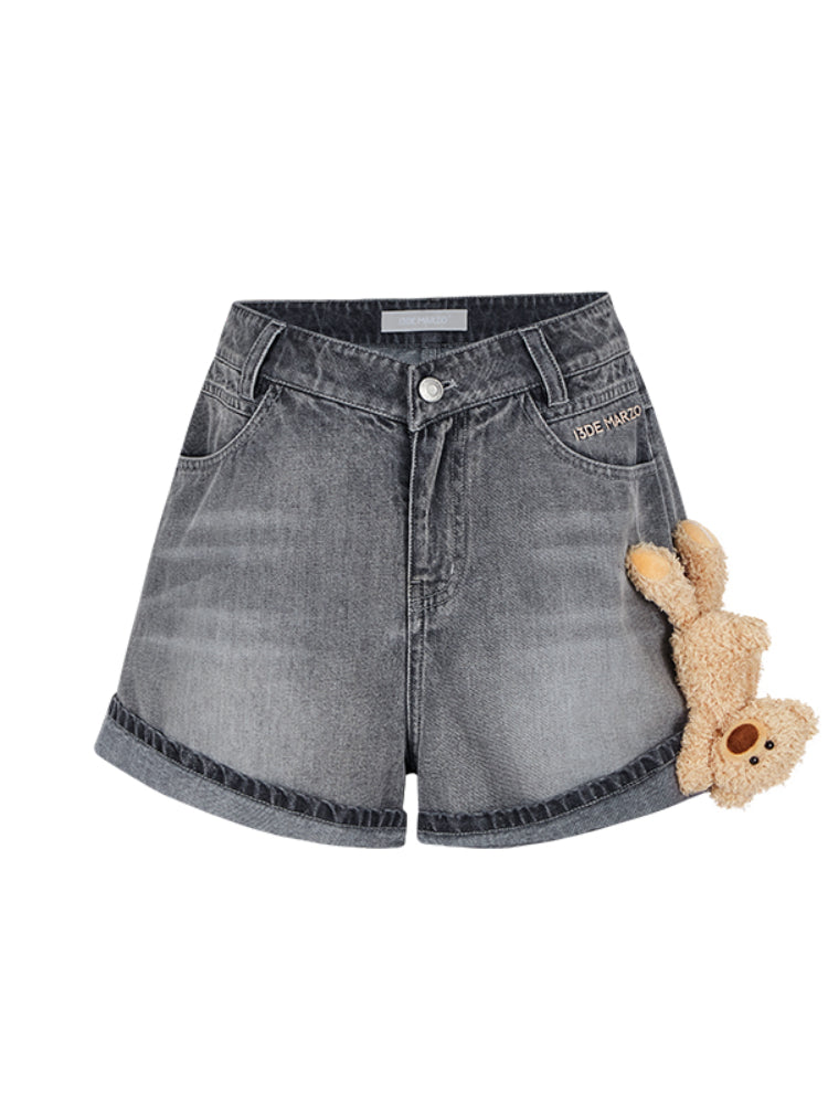 Cuffed A-Line Denim Shorts