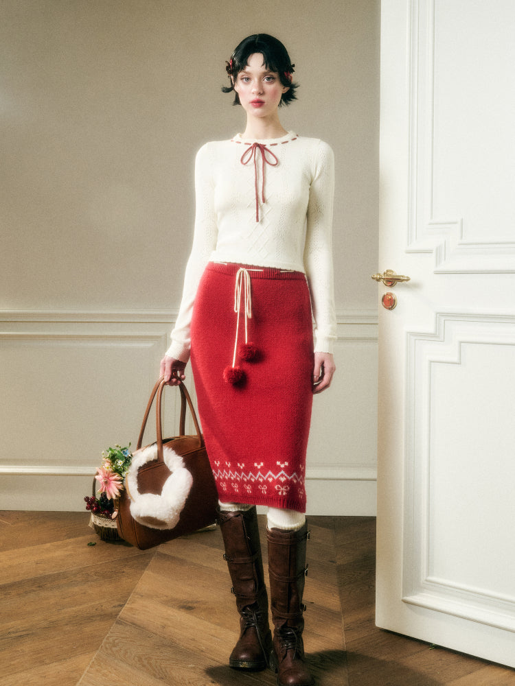 Warm Fabric Color Block Sweater & Skirt Set