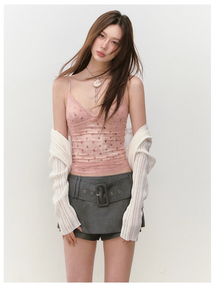 Irregular Tie-Dye Polka Dot Lace Tank Top