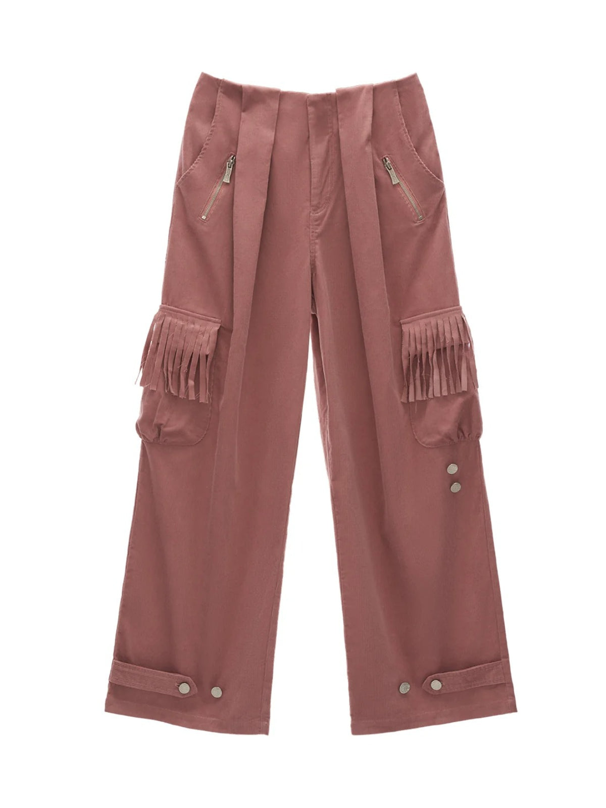 Fringed Corduroy Straight-Leg Pants
