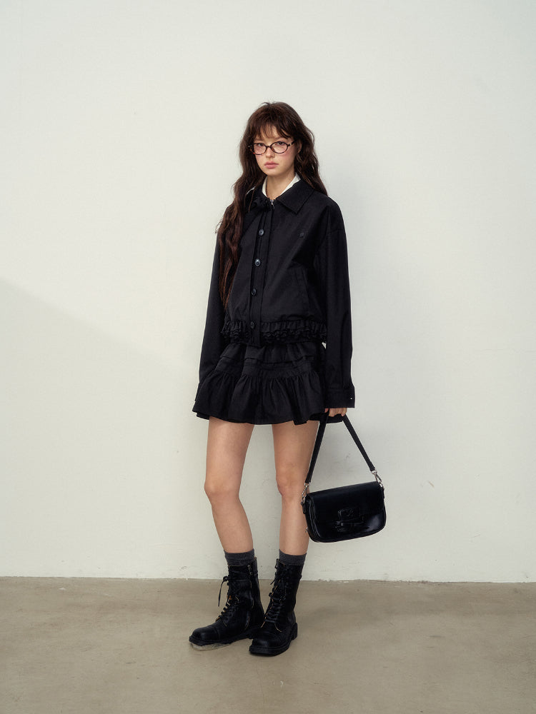 Lace-Trimmed Jacket & Skirt Set