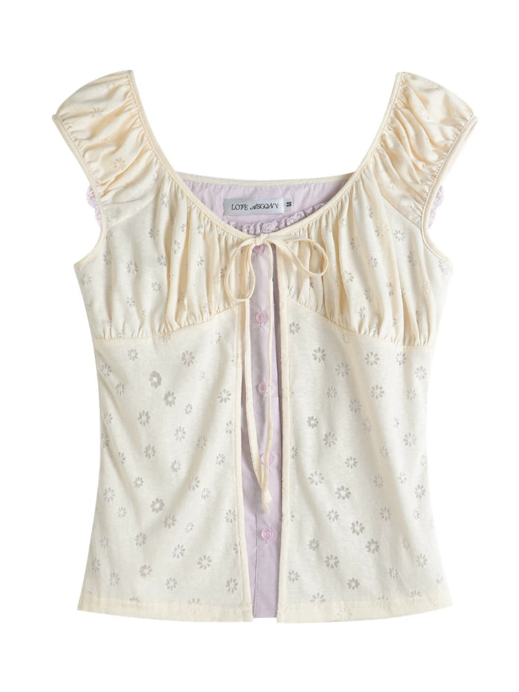 Contrast Panel Floral Eyelet Blouse