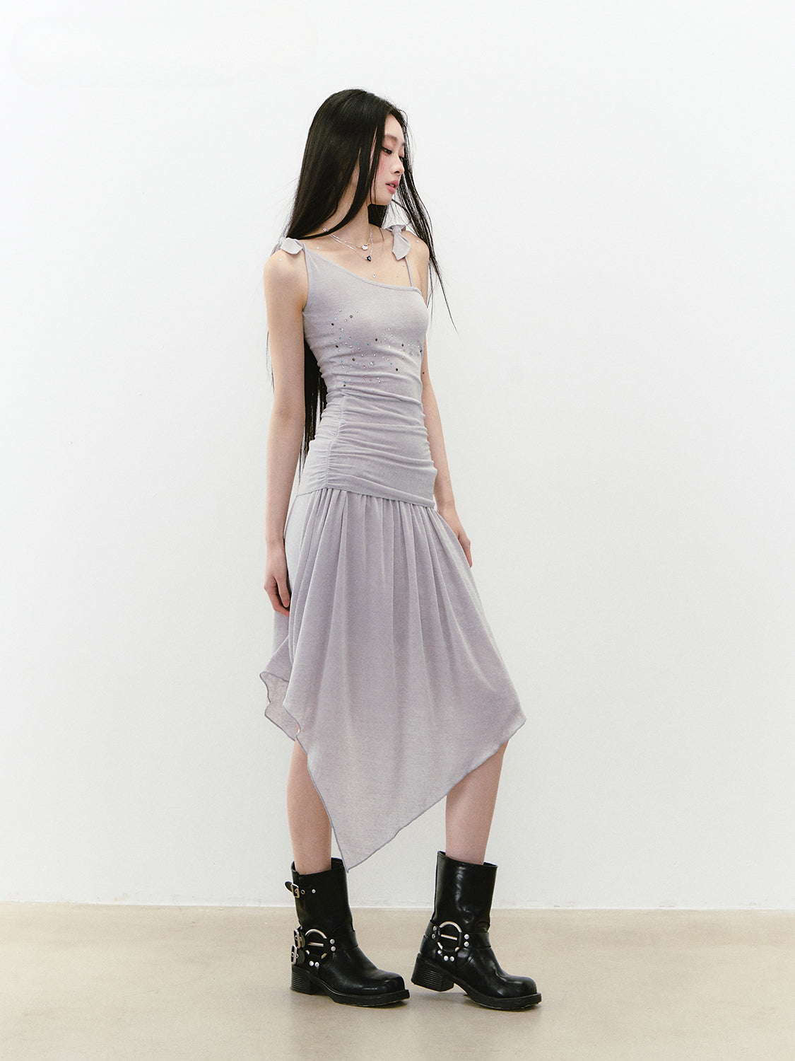 Beaded Strappy Asymmetric Dress