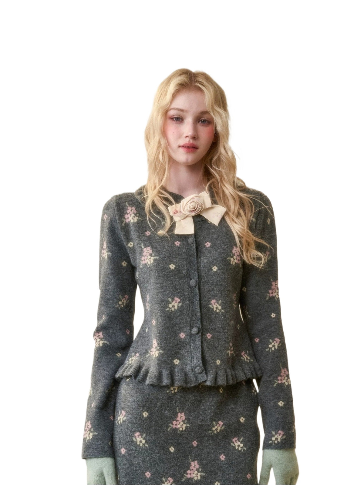Floral Knit Cardigan & Skirt Set