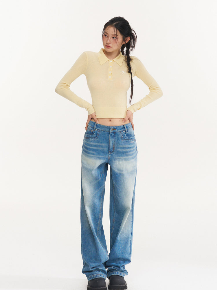 Black & Yellow Wool Polo Knit Top