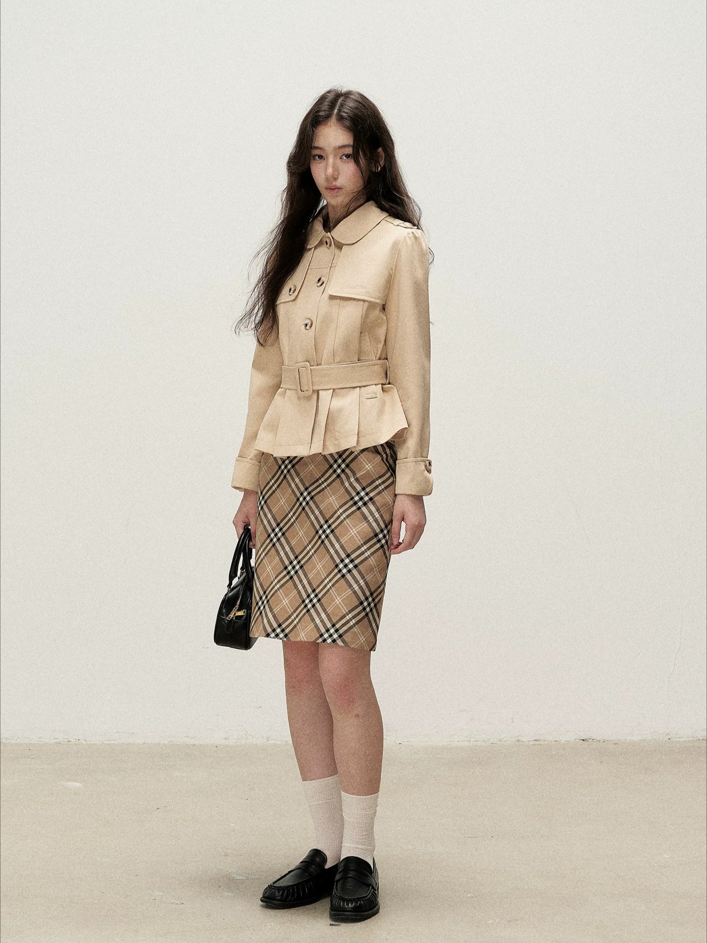 Brown Plaid Napoleon Midi Skirt