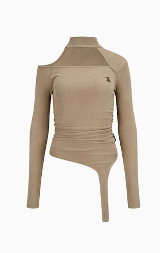 Tricolor Hollow Out  Long Sleeve Blouse