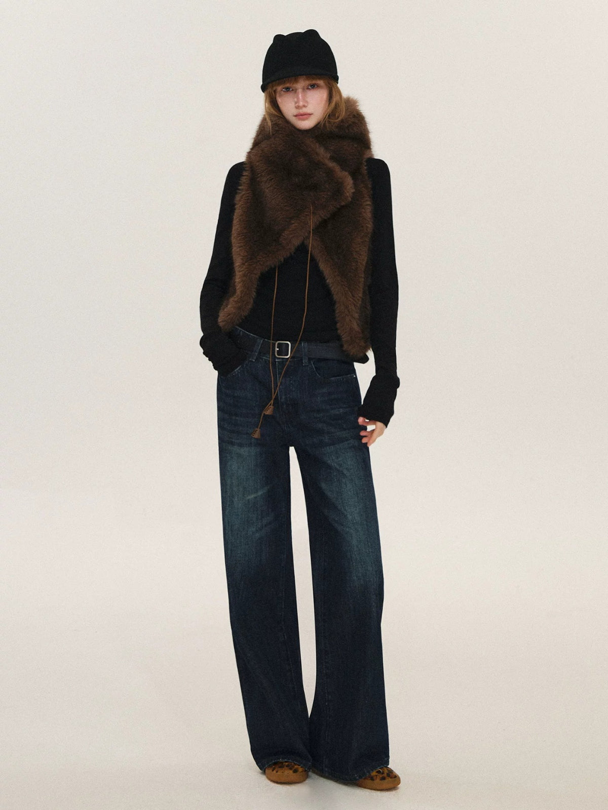 Vintage Tie Front Faux Fur Vest