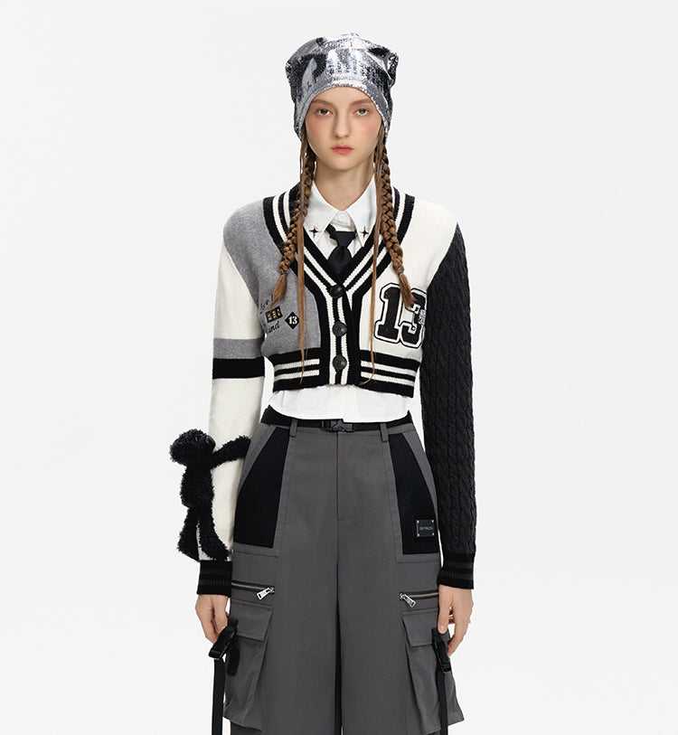 Black & Camel V-neck Short Cardigan