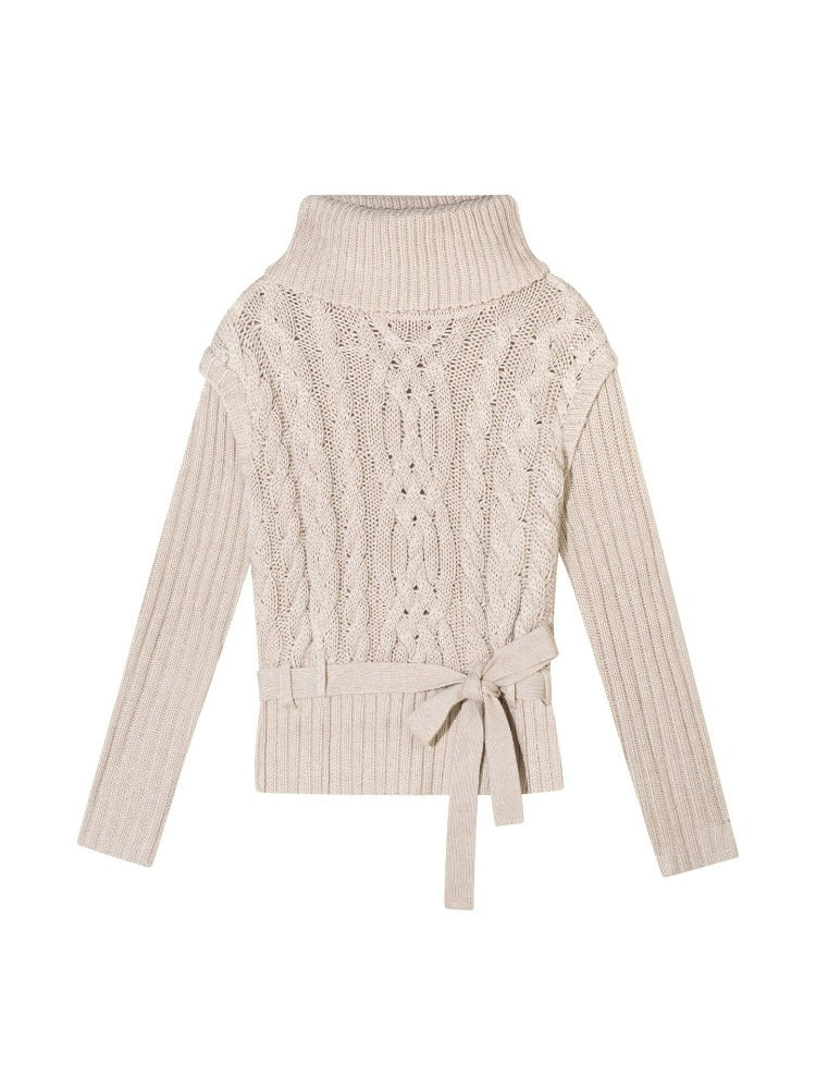 Cable Knit Mock Two-Piece Turtleneck Sweater