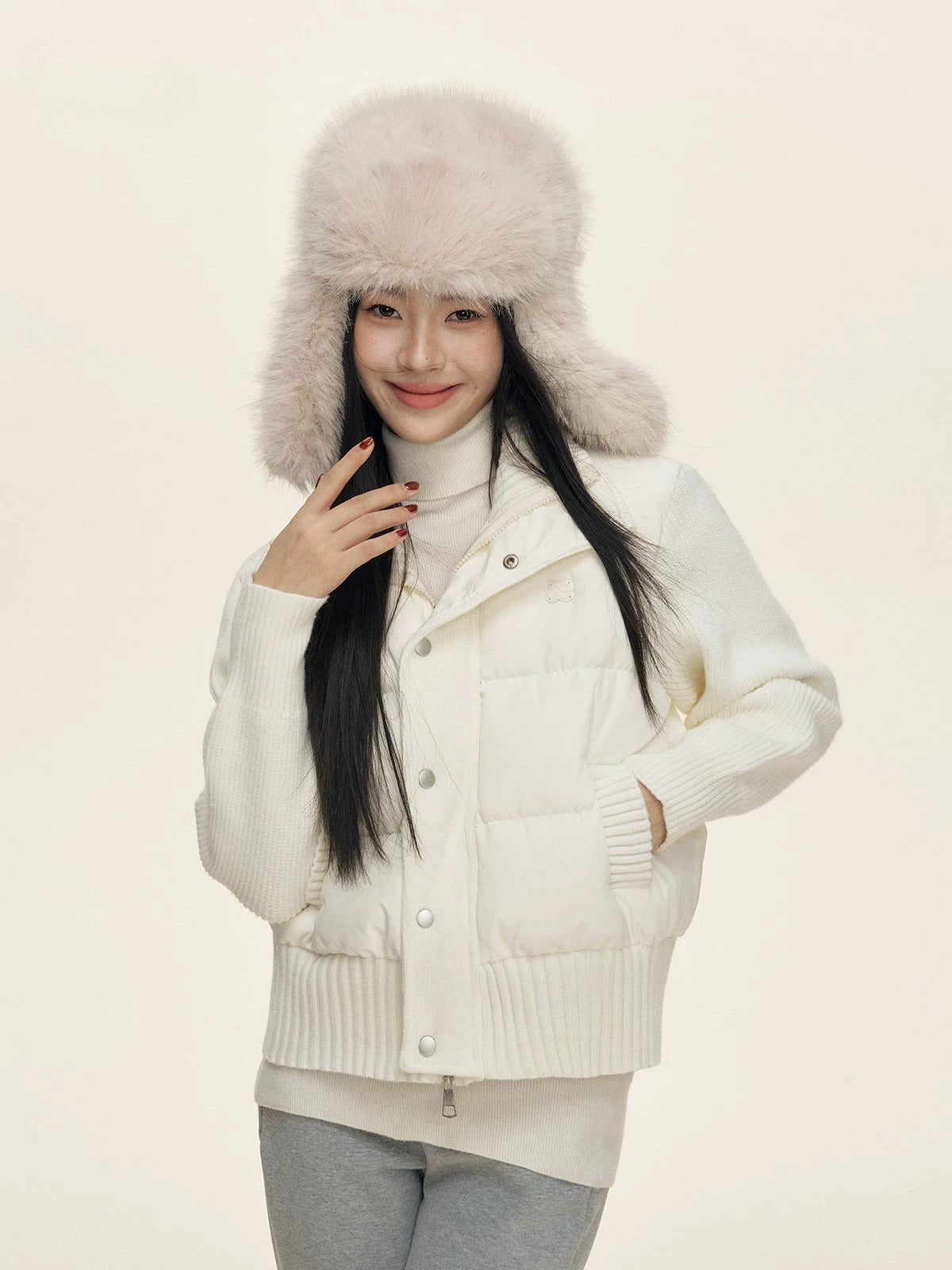 Stand Collar Knit Sleeve Down Jacket