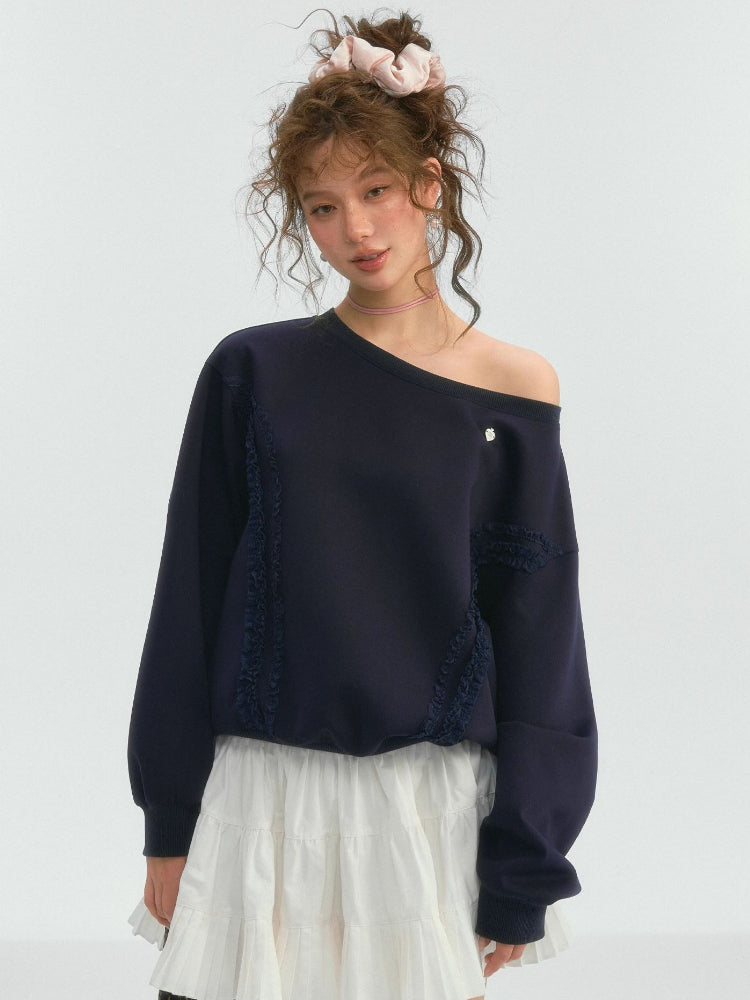 Lace Trim Off-Shoulder Sweatshirt