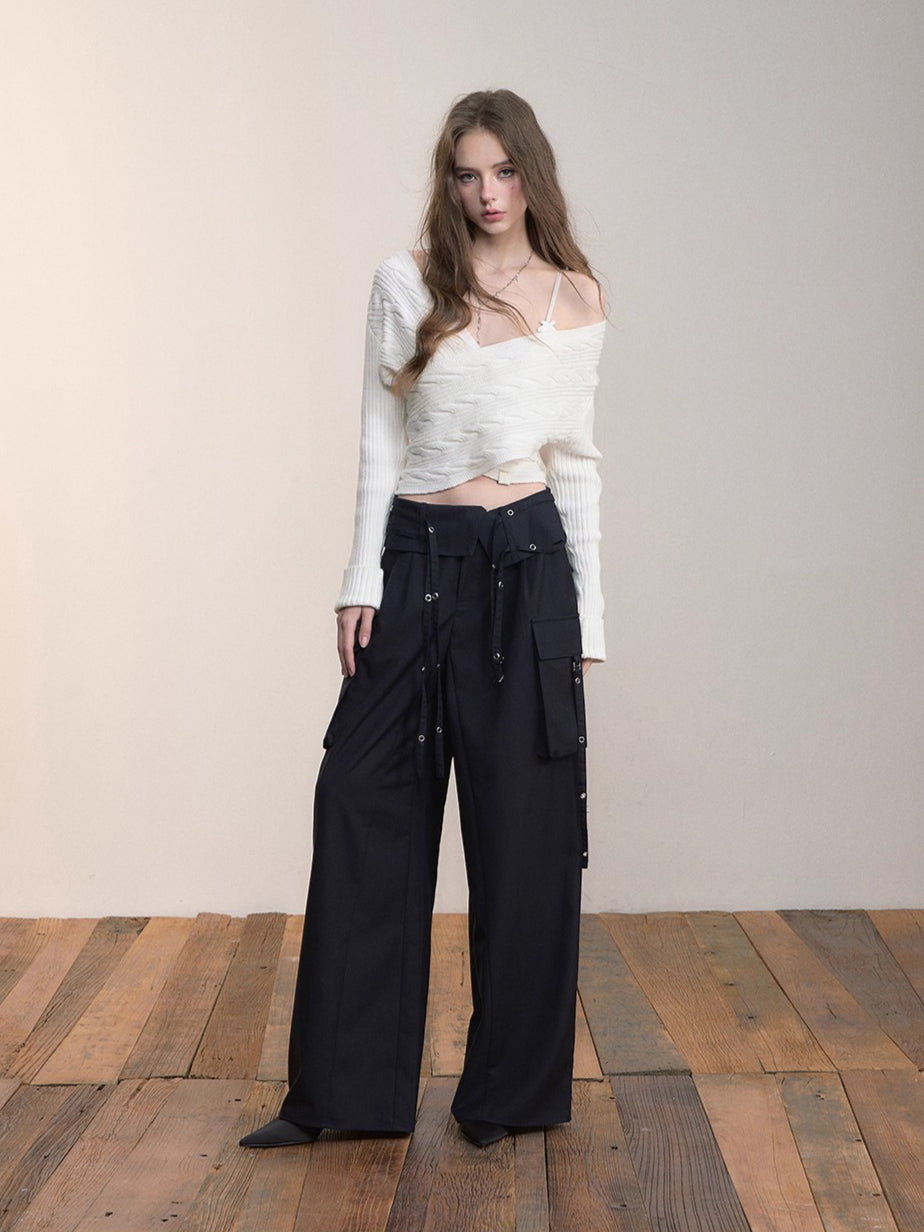 Twist-Knit Crossed Pullover