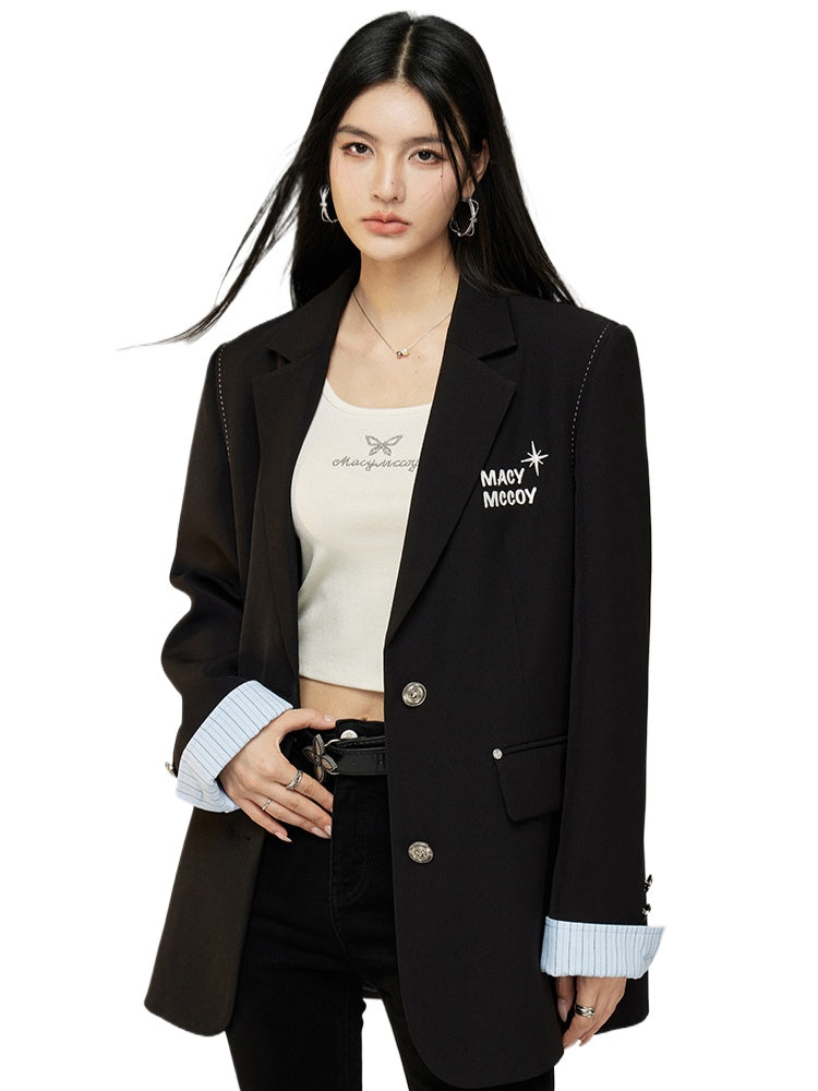 Black & Gray Faux Two-Piece Blazer