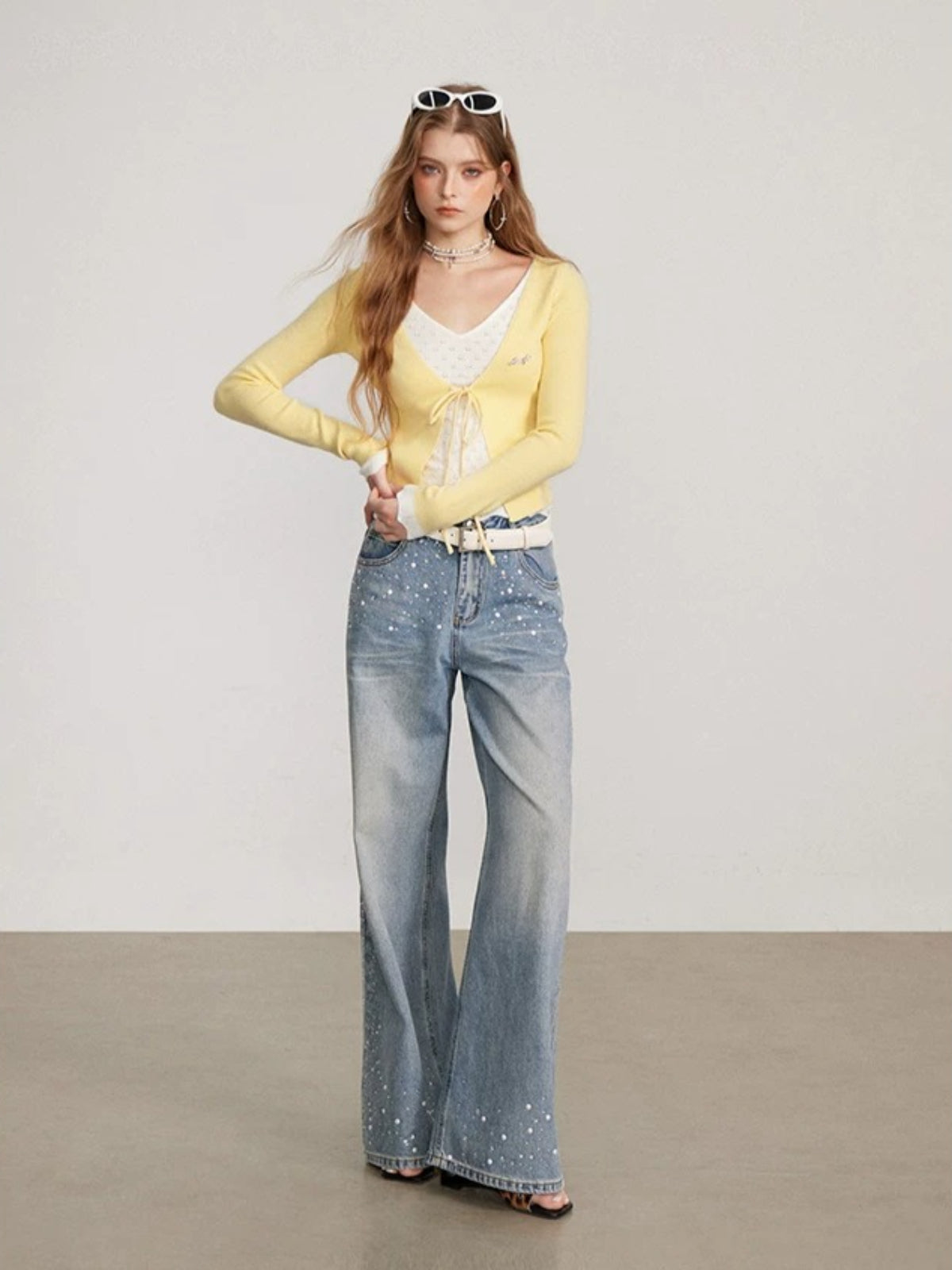 Layered V Neck Tie Knit Top