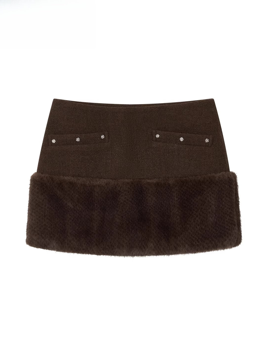 Fur-Panel Studded Mini Skirt