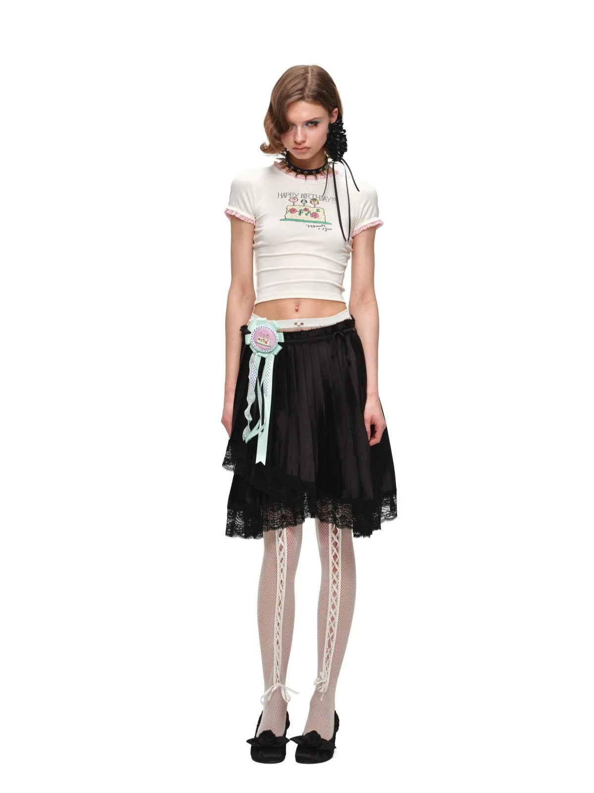 Snoopy Lace Trim Printed T-shirt