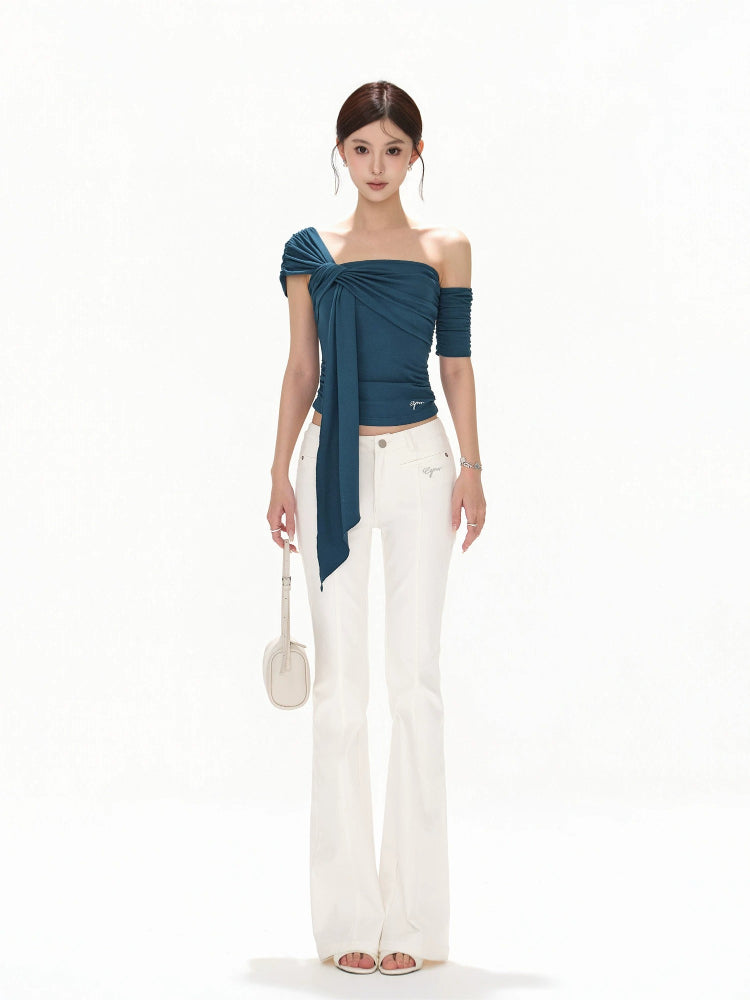 Blue Asymmetric Twist Knit Top