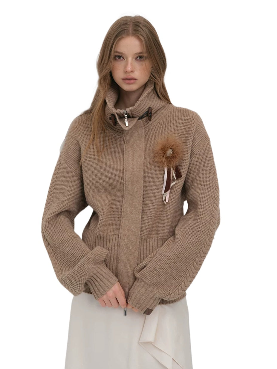 Oversized Toggle Collar Waffle Cardigan