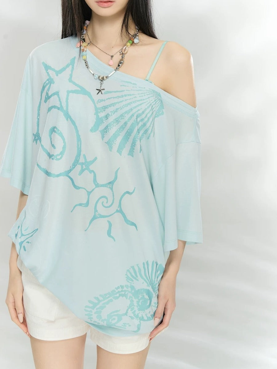 Ocean Print Oversized Top