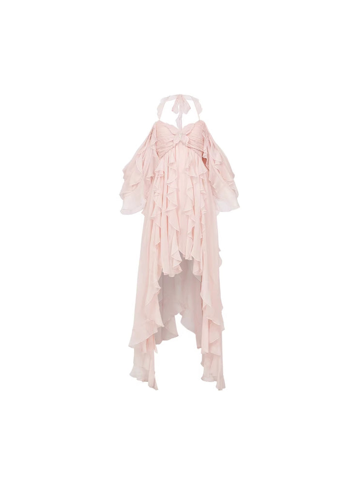 Guggi Printed Chiffon Halter Dress