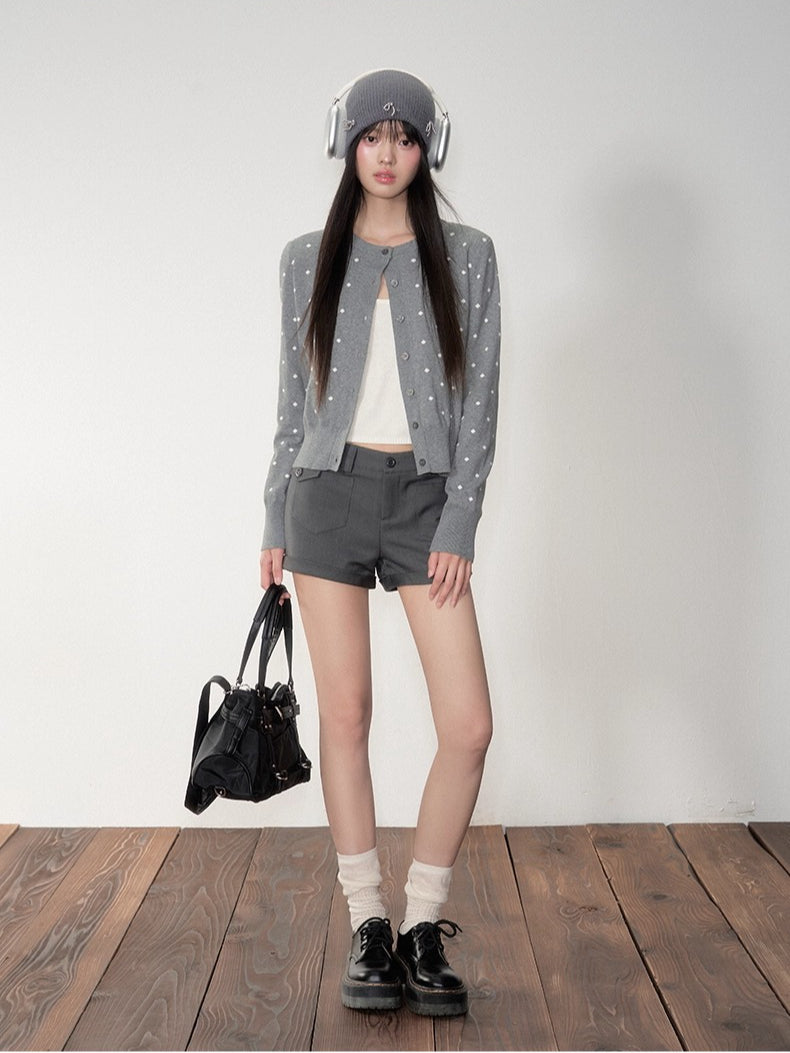 Blue & Gray Polka Dot Knit Cardigan