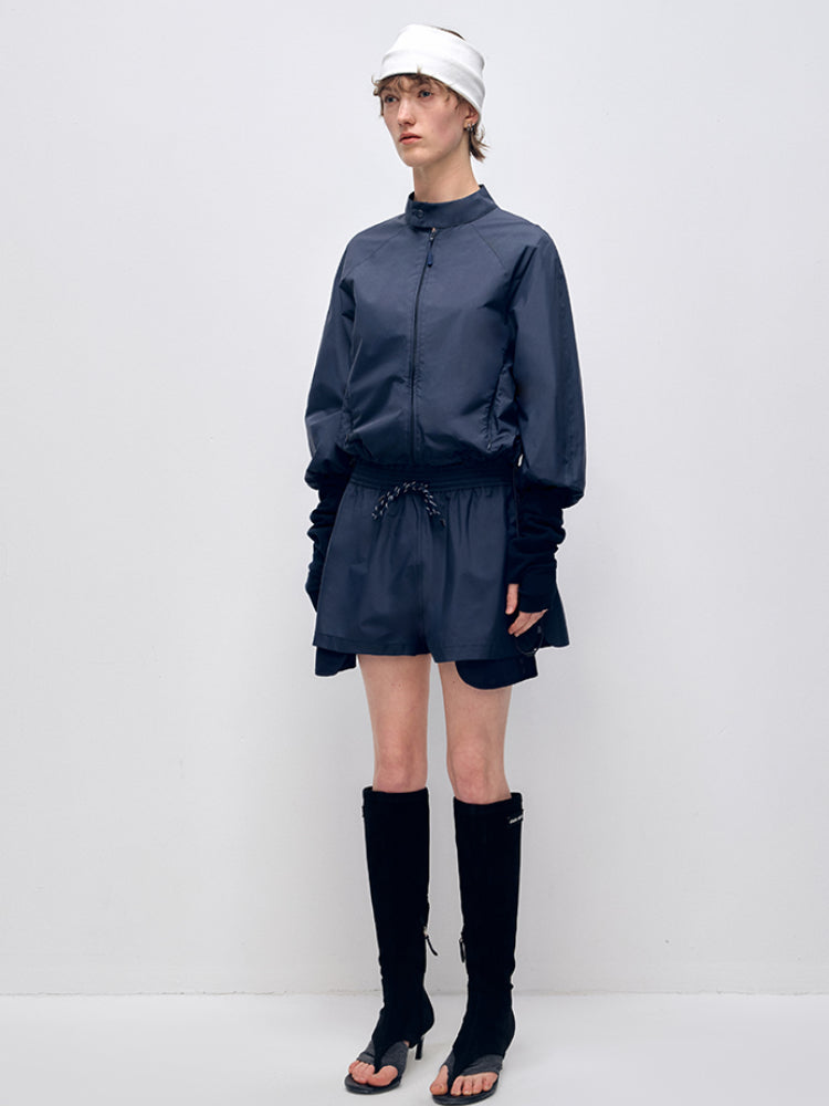 Color Block Outdoor Sports Jacket & Shorts Set