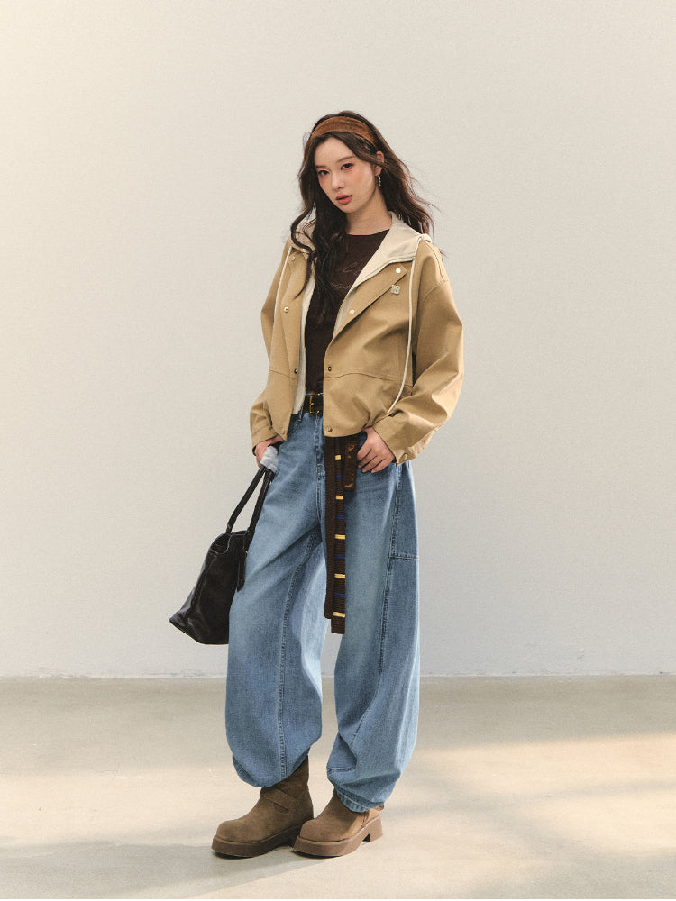 Two-piece Spliced Color-block Hooded Jacket