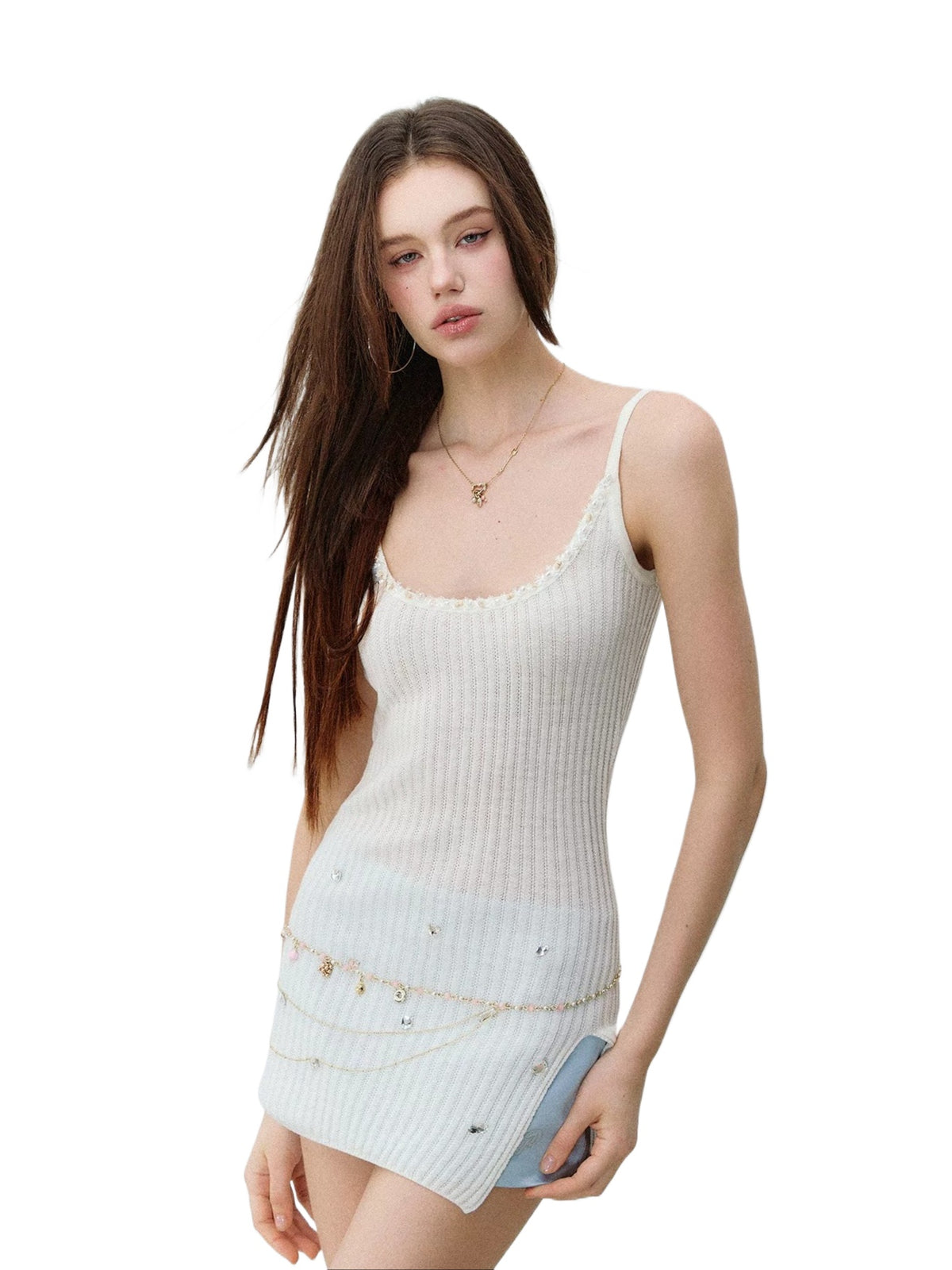 Rhinestone Slit Cami Top