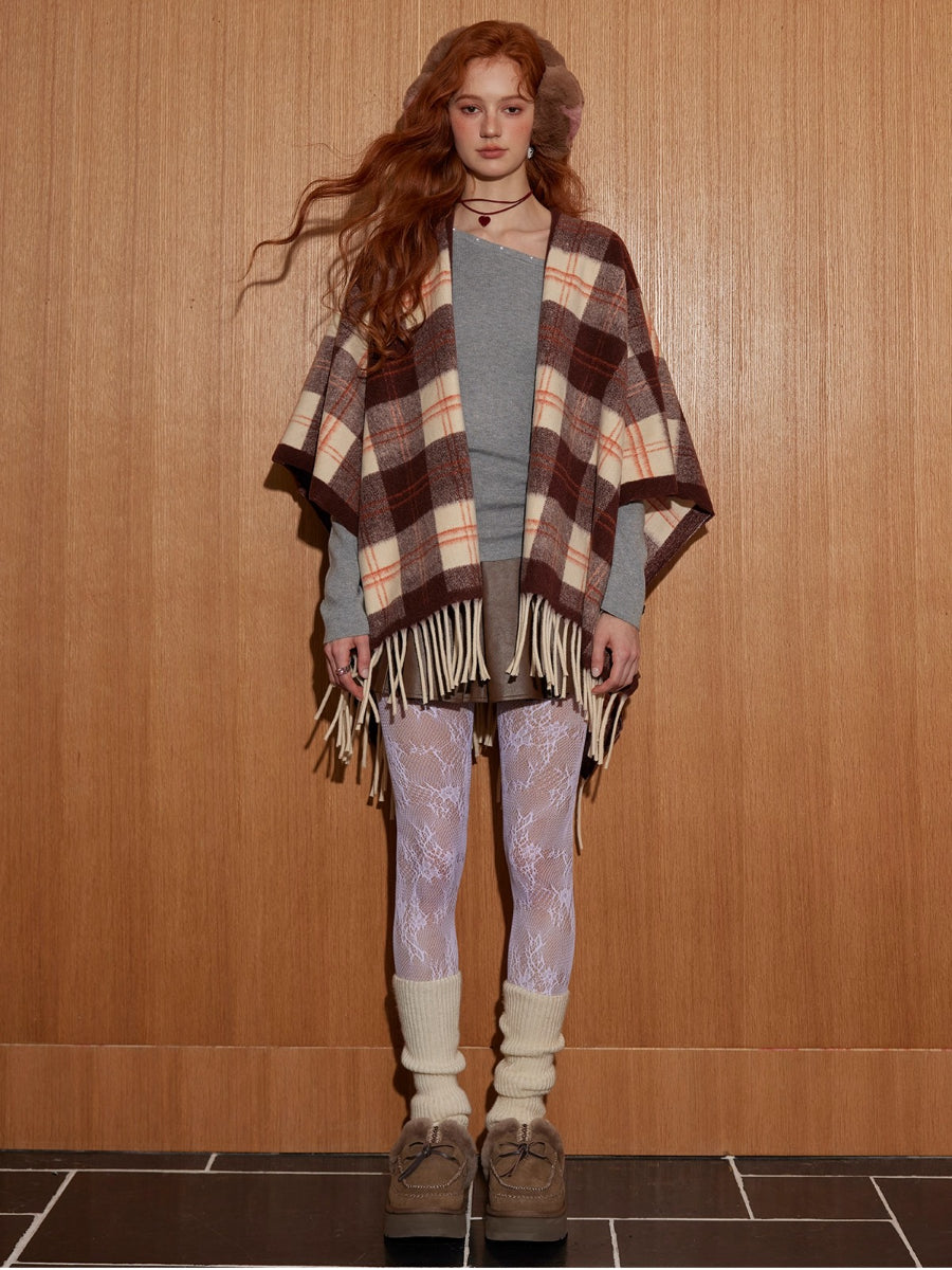 Plaid Fringed Wool Scarves