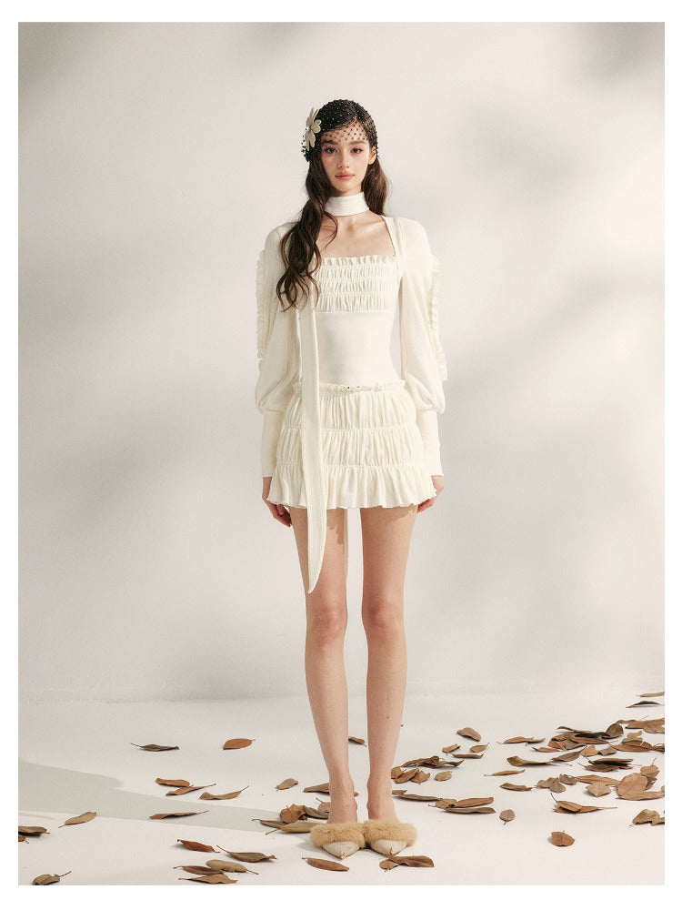 Pleated Ruffle Knit Top & Skirt Set