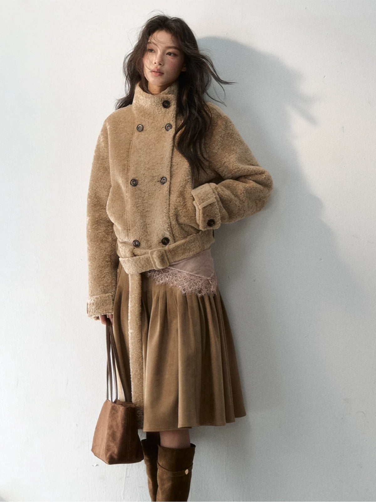Stand Collar Cropped Fur Jacket