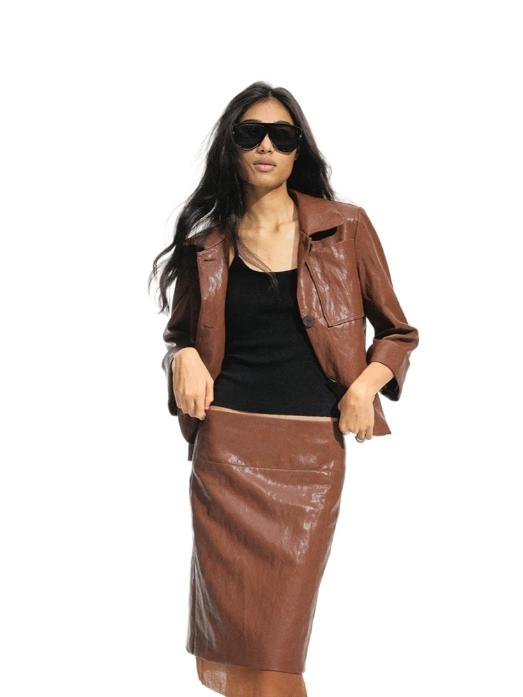 Waxed Leather Skirt Set