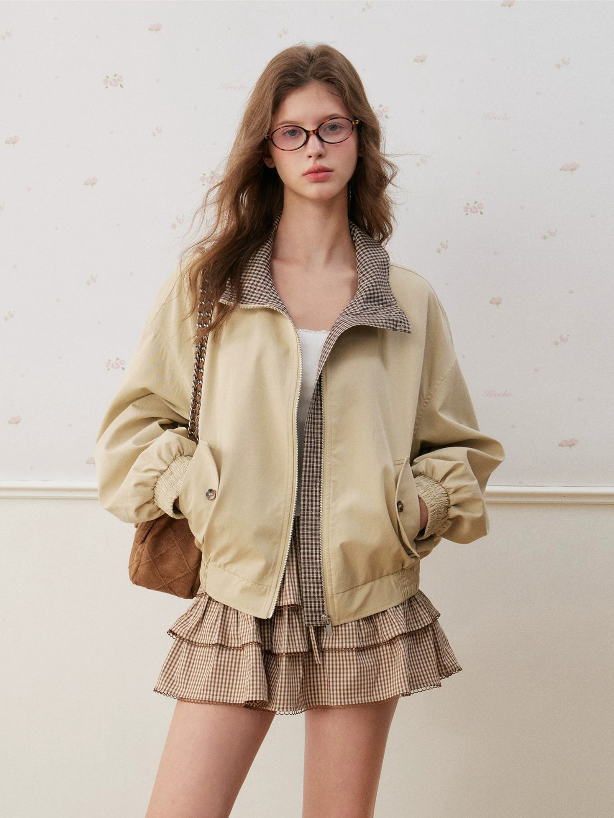 Plaid Collar Cropped Jacket