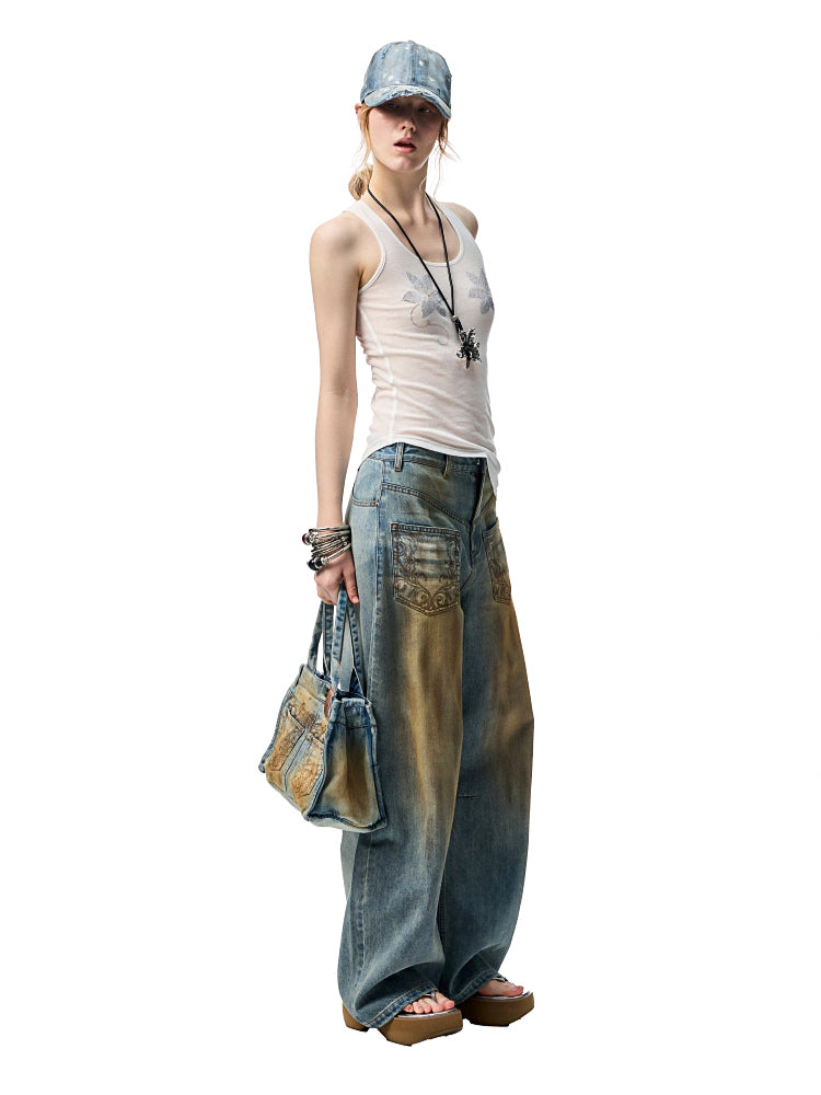Mud-dyed Washed Jeans