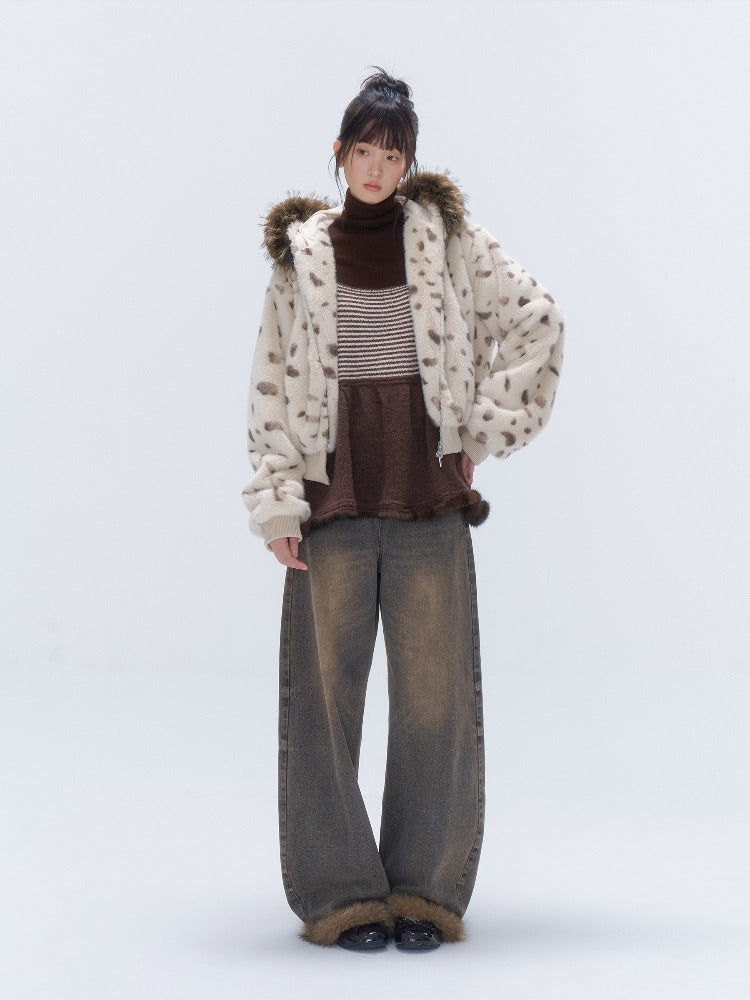 Fleece-Cuffed Vintage Wash Jeans