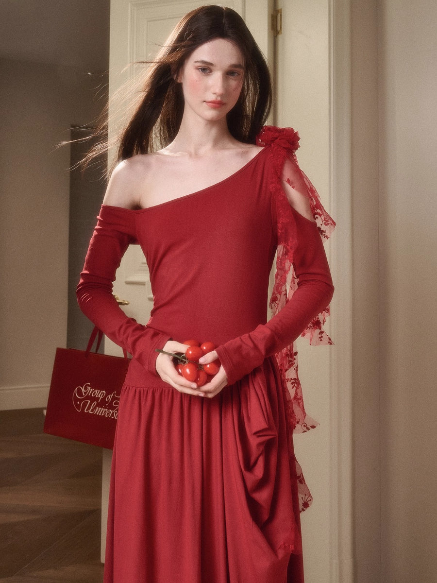 Berry Glaze Off-Shoulder Knit Maxi Dress