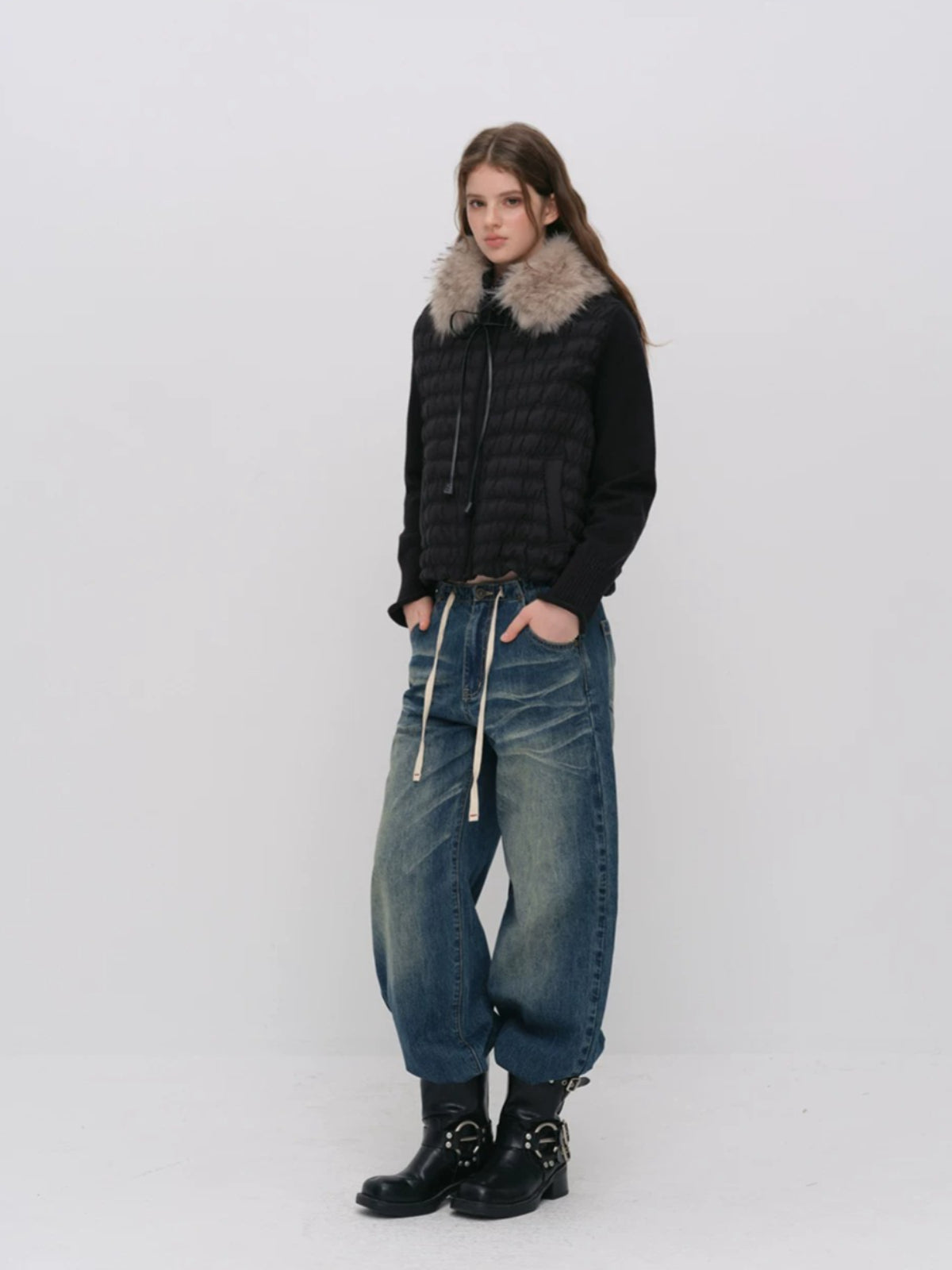Quilted Down Knit Patchwork Jacket